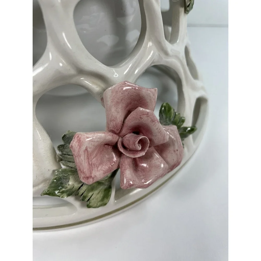Vintage M. Moretto‎ Porcelain Made In Italy White Lace Rose Hanging Light